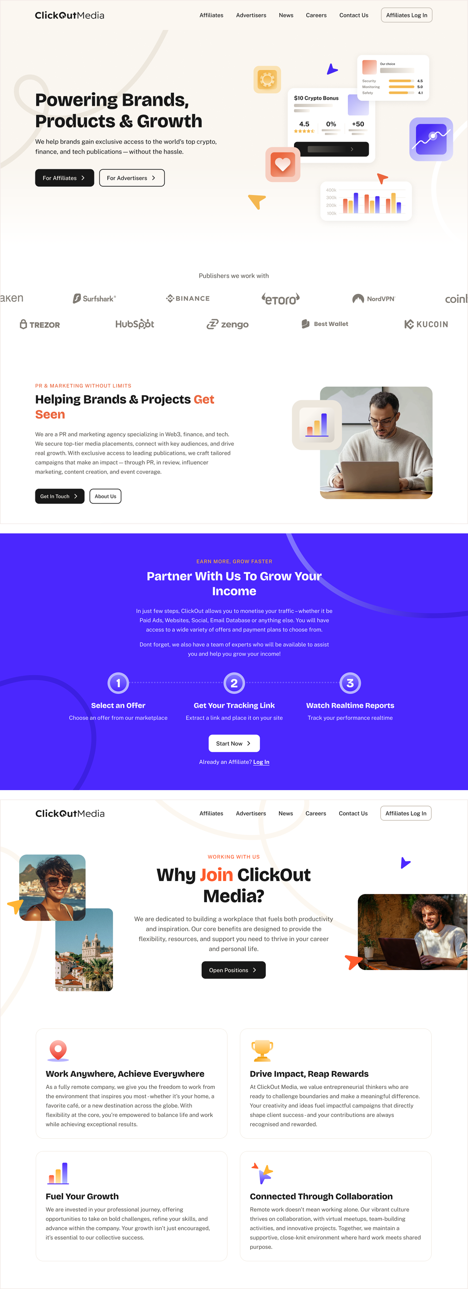 Website and affiliate platform UI