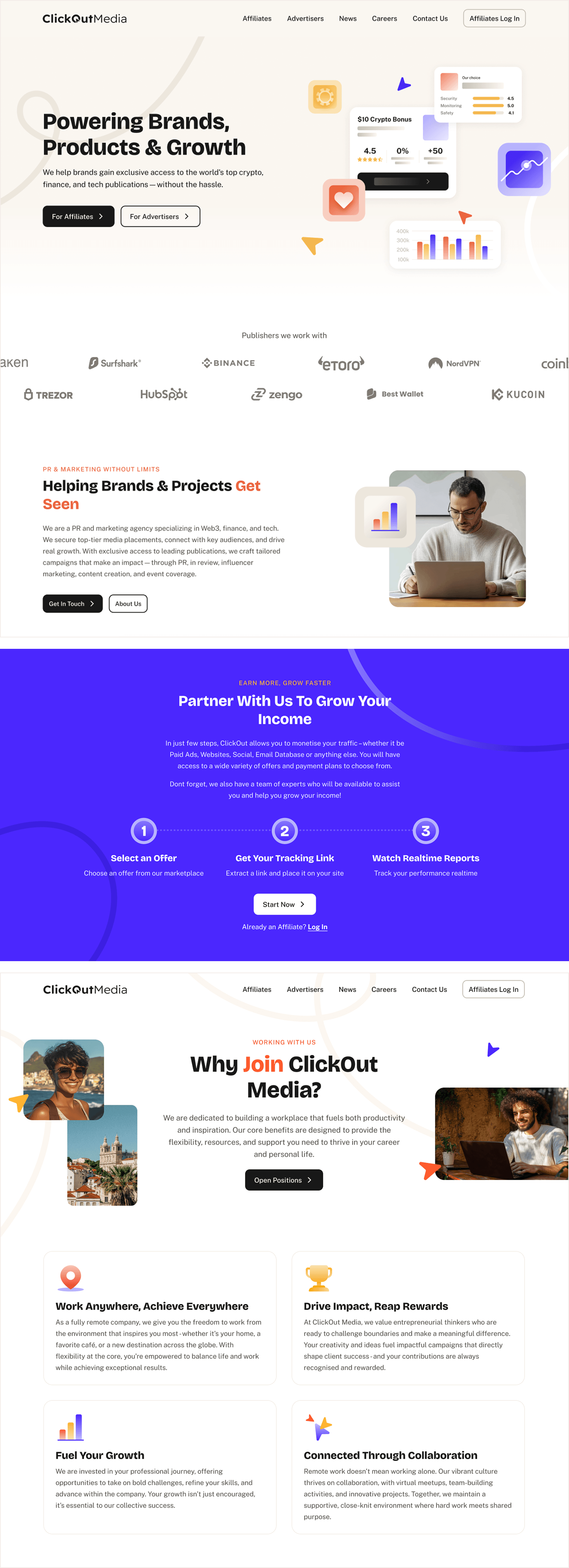 Website and affiliate platform UI